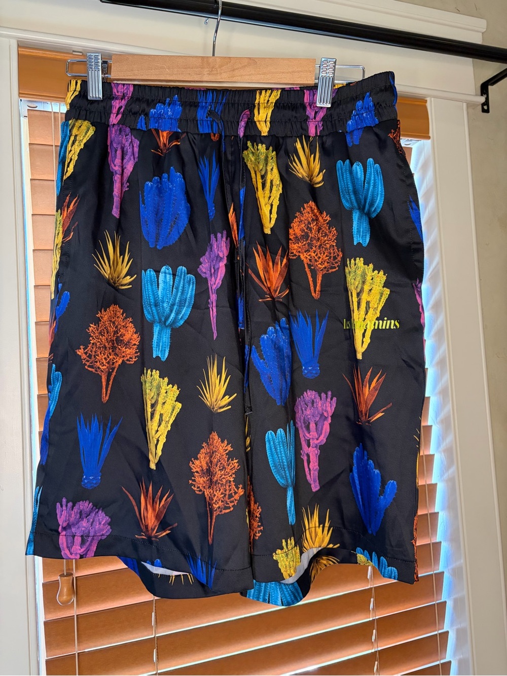 Les Benjamins Black Cactus-Print Athletic Shorts with Multicolor Accents